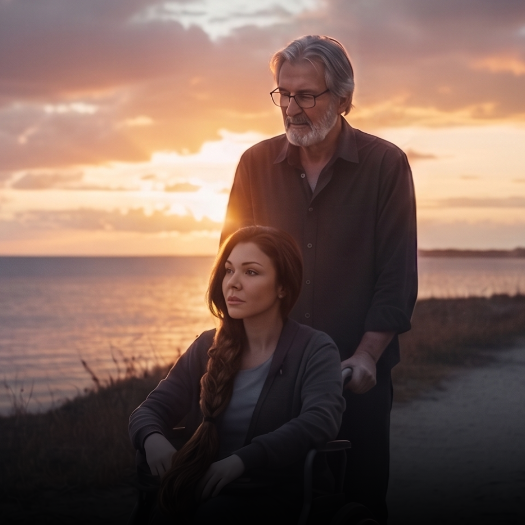 A father and his daughter on a coastal path at sunset — Endurance